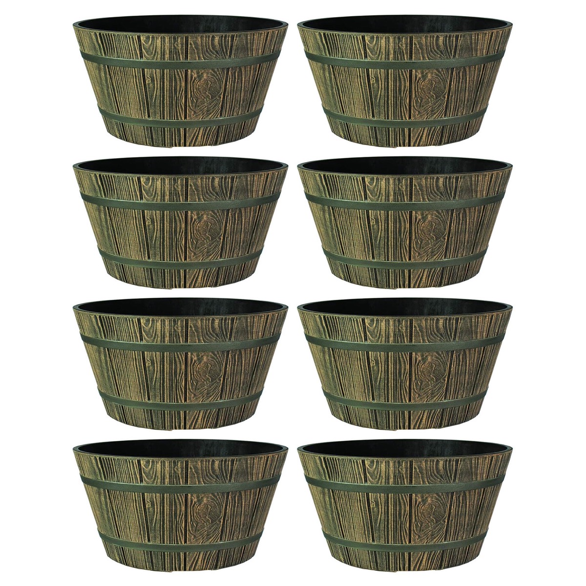 HC Companies 16" Indoor Outdoor Aged Wooden Oak Whiskey Barrel Planter (8 Pack)