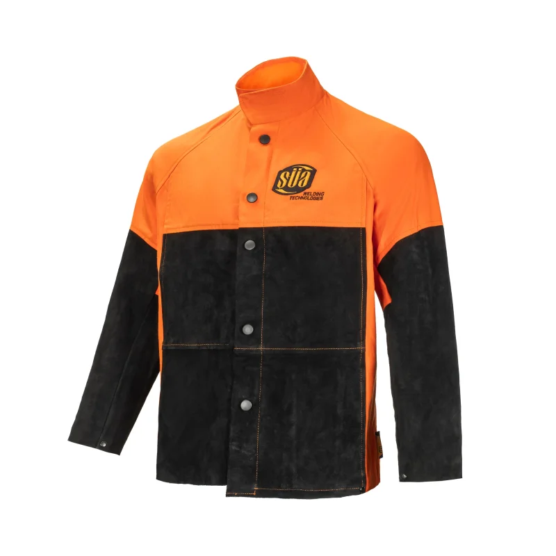 Heavy Duty Hybrid Welding Jacket – Cotton and Suede Leather – Orange/Black