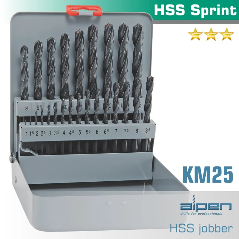 HSS SPRINT DRILL BIT SET 25 PIECE 1-13MM X 0.5IN METAL CASE