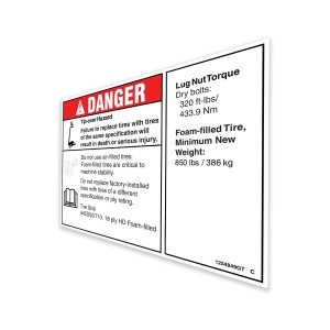 Genie Lift Part # 1254849GT - DECAL,DANGER/NOTICE,TIRESPECS,SX180, EA