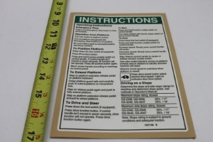 Genie Lift Part # 1257188GT - DECAL, OP INST,PLAT,GS46, ANSI, EA