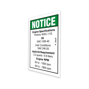 Genie Lift Part # 97767GT - DECAL, NOTICE, ENGINE SPECIFICATIO, EA