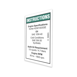 Genie Lift Part # 1266882GT - DECAL, KOHLER ENGINE SPECS, EA