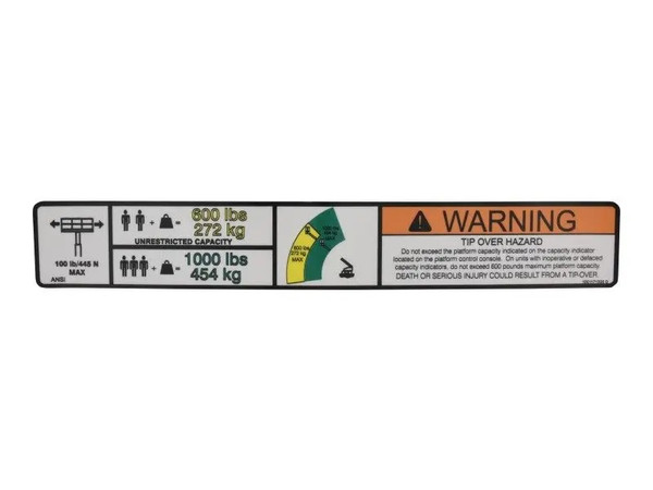 JLG Part # 1001171335 | DECAL,WARNING DUAL CAP. (ANSI), EA