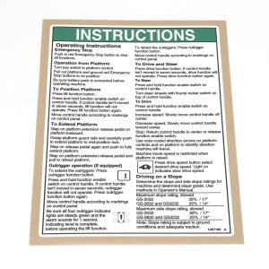 Genie Lift Part # 1257185GT - DECAL, OP INST, PLAT, GS32, ANSI, EA