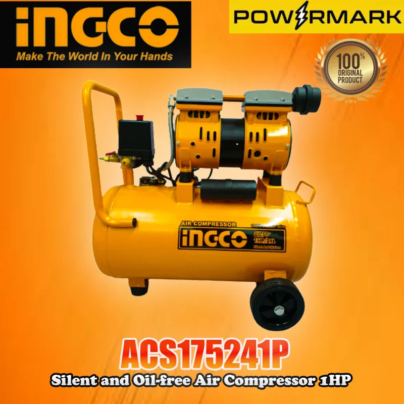 INGCO ACS175241P Silent and Oil-free Air Compressor 1HP