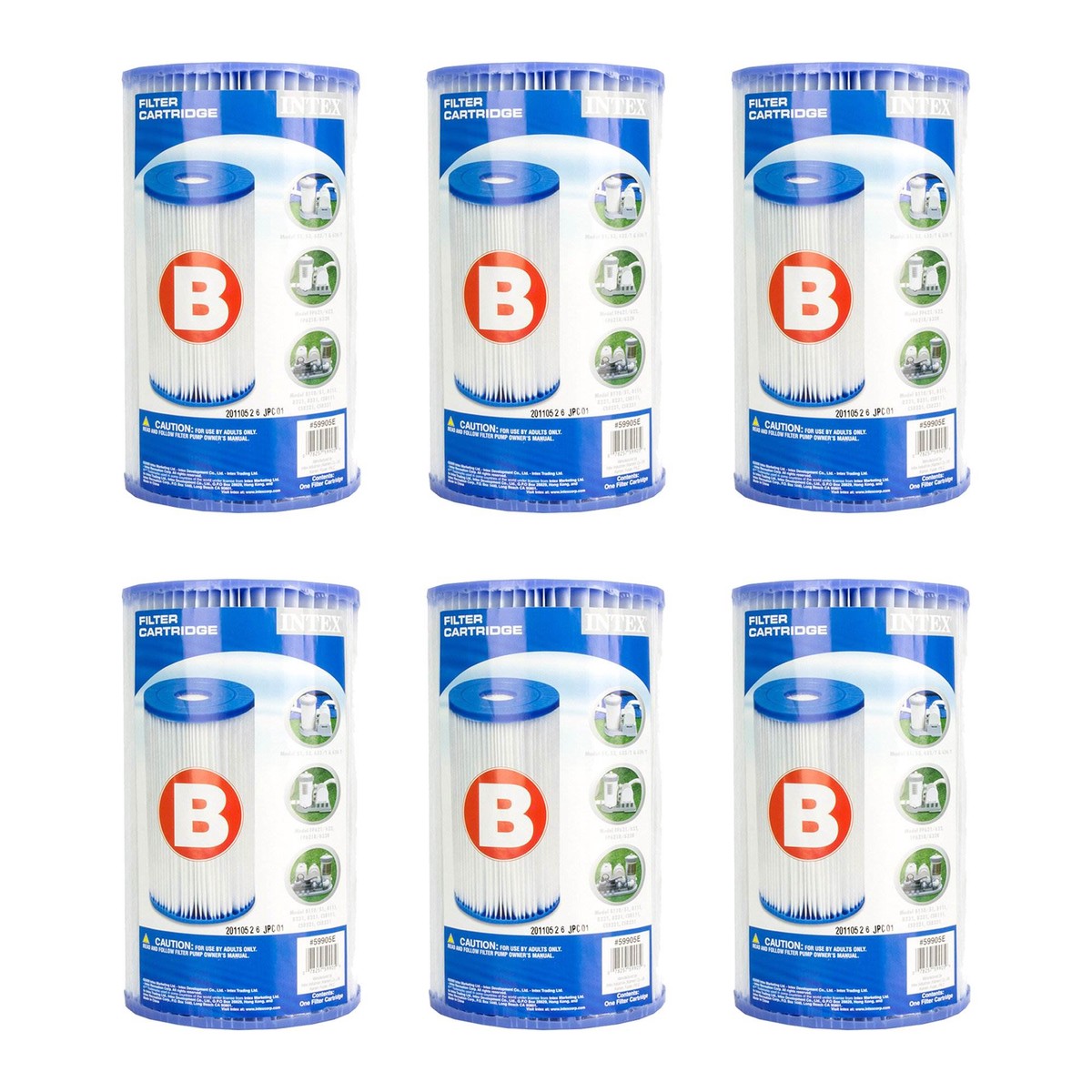 Intex Pool Easy Set Type B Replacement Filter Pump Cartridge (6 Pack) | 29005E