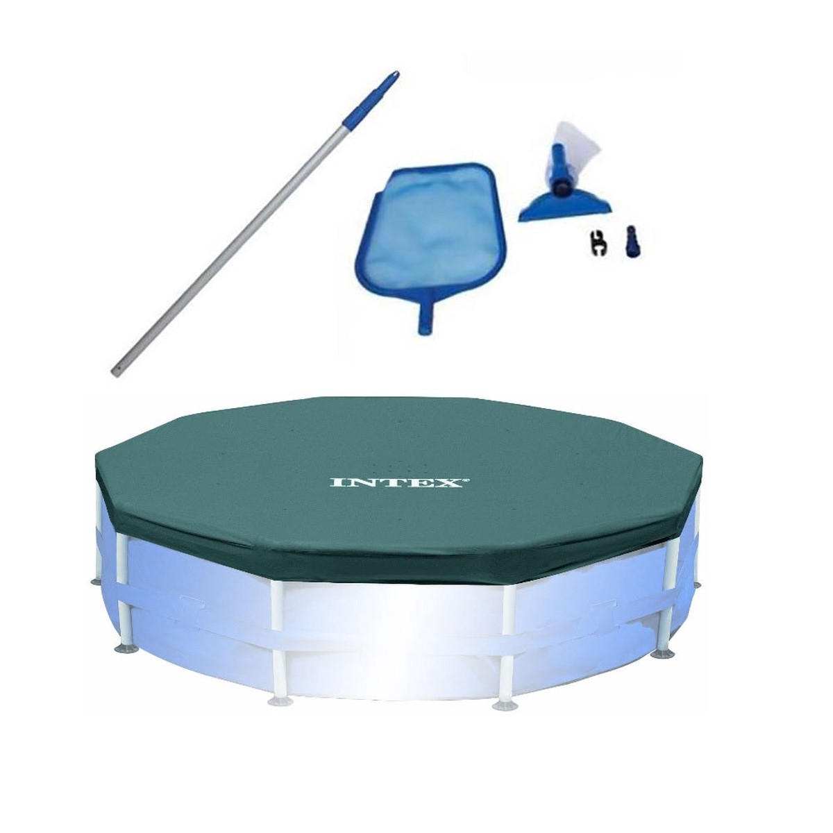 Intex Swimming Pool Maintenance Kit with Vacuum and Pole & 10 Round Pool Cover