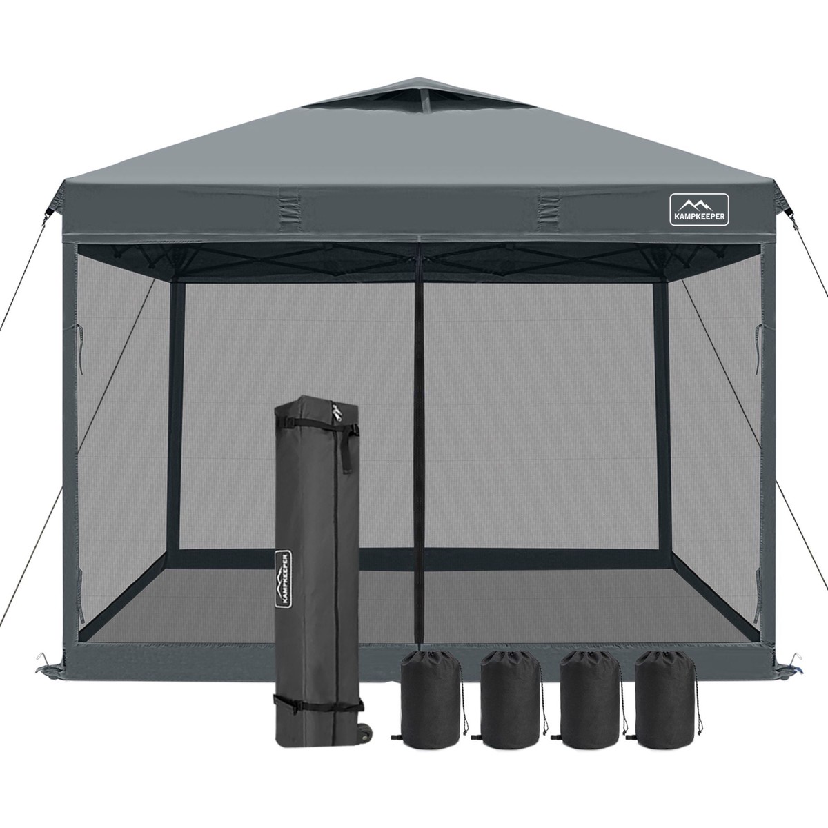 KAMPKEEPER 10x10 Pop Up Canopy Tent with Netting, Outdoor Sun Shade, Dark Grey