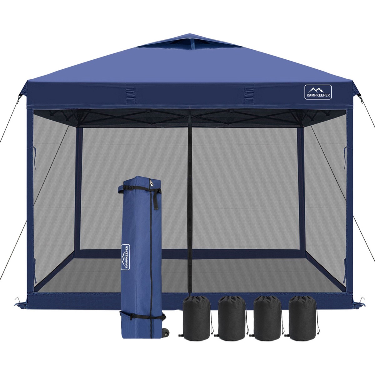 KAMPKEEPER 10x10 Pop Up Canopy Tent with Netting, Outdoor Sun Shade, Navy Blue