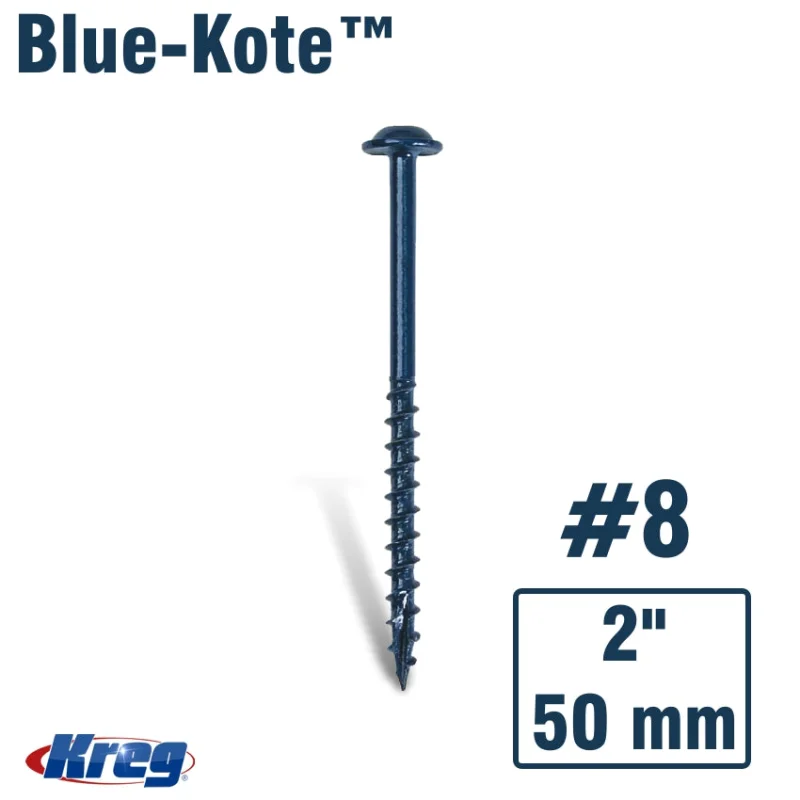 KREG BLUE-KOTE WR POCKET SCREWS 2’#8 COARSE WASHER HEAD 250CT