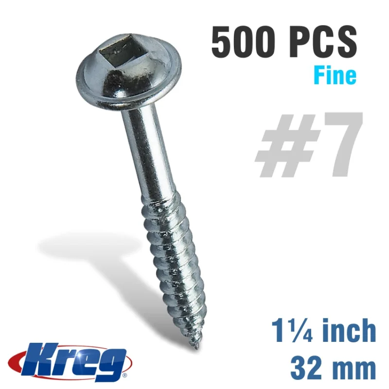 KREG POCKET HOLE SCREWS 1-1/4′ #7 FINE WASHER HEAD 500CT