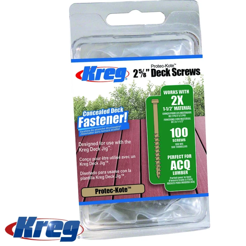 KREG PROTEC-KOTE DECK SCREWS 2 5/8′ #8 COARSE PAN HEAD 100CT