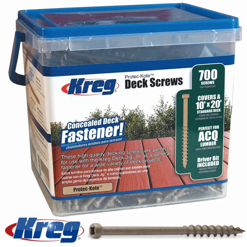 KREG PROTEC-KOTE DECK SCREWS 2′ #8 COARSE PAN HEAD 700CT