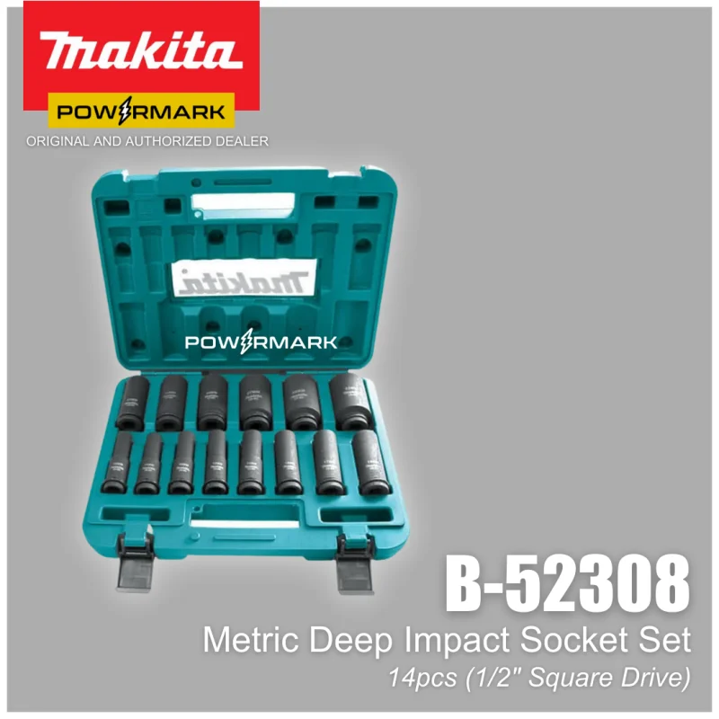 MAKITA B-52308 Metric Deep Impact Socket Set 14pcs (1/2″ Square Drive)