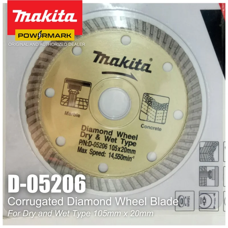 MAKITA D-05206 (105mm) Corrugated/Dry/Wet 4″ Diamond Cutting Disc/Wheel Blade for Concrete, Marble