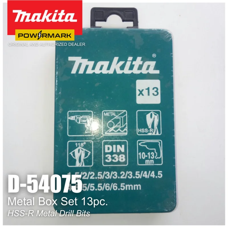 MAKITA D-54075 HSS-R Metal Drill Bit Metal Box Set 13pcs