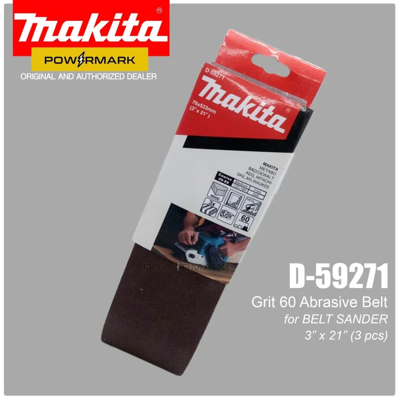 MAKITA D-59271 Abrasive Belt (3″ x 21″) 60 Grit 3pc for Belt Sander