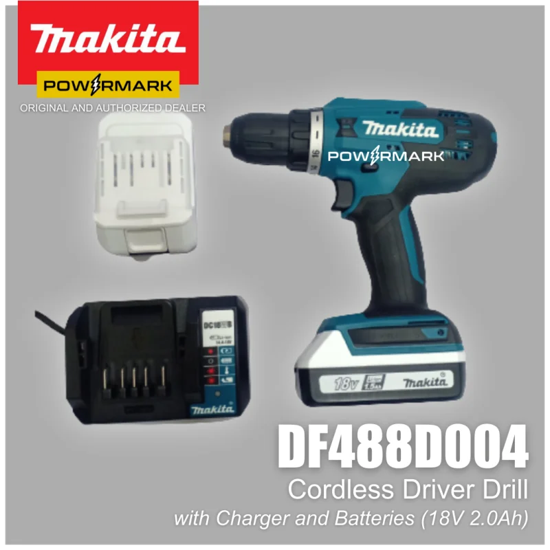 MAKITA DF488D004 Cordless Driver Drill with Charger and Batteries (18V 2.0Ah)