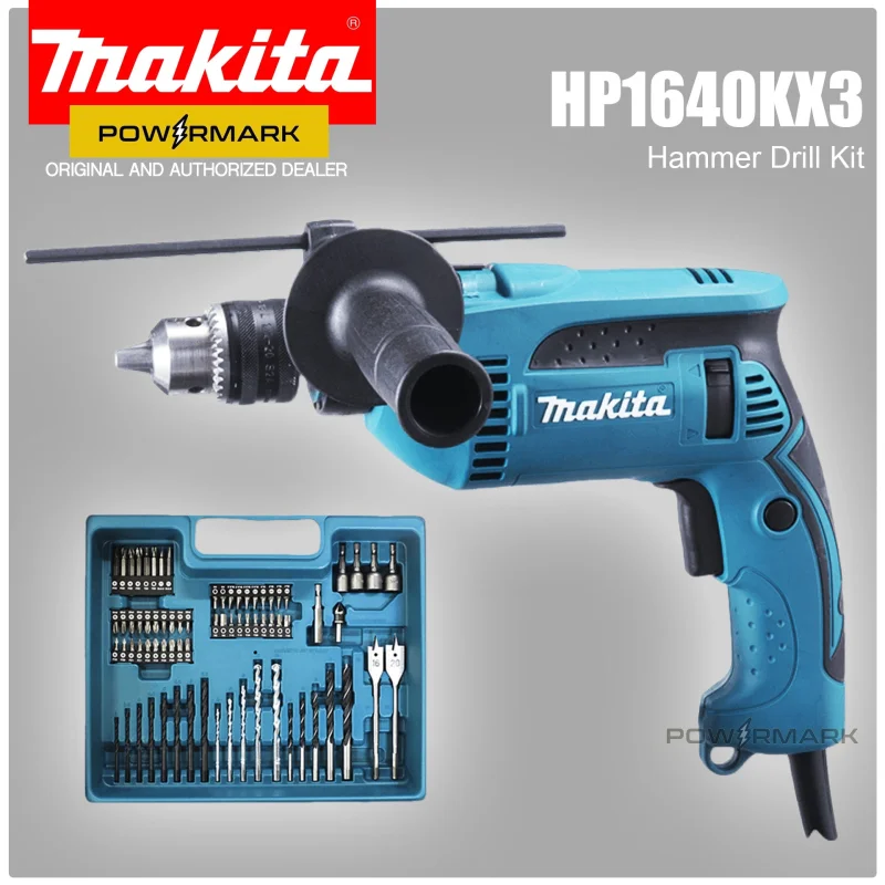 MAKITA HP1640KX3 Hammer Drill, Keyed Chuck 680W With Drill Bit Set (5/8)