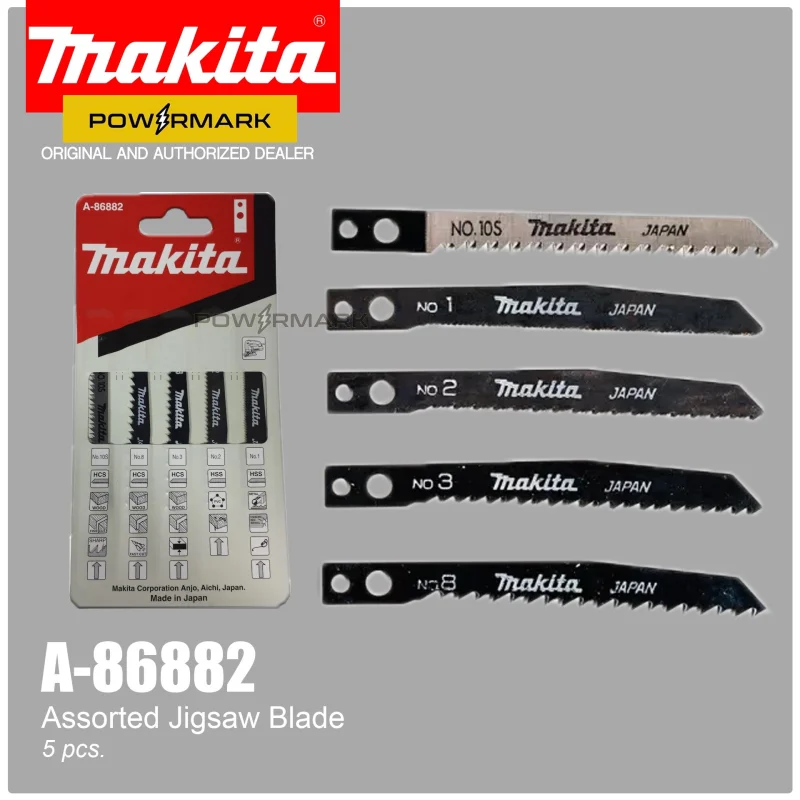 MAKITA (JAPAN) A-86882 Assorted Jig Saw Blade No.1,2,3,8,10S HCS/HSS(5 pcs)