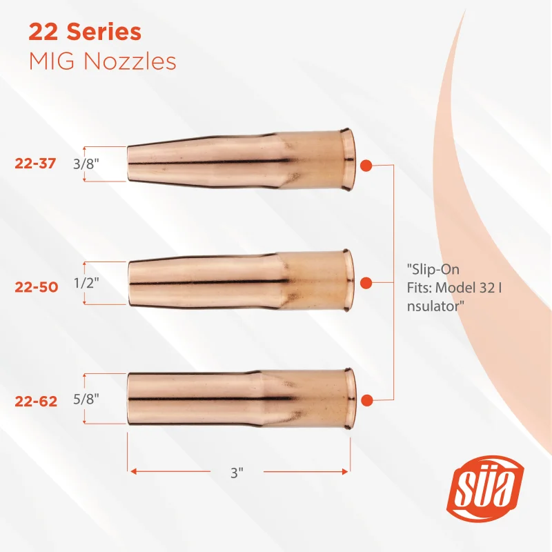 MIG Nozzles – Replacement for Lincoln/Magnum 200 to 400 and Tweco #2 to #4 Guns – Model: 22 – Slip-On