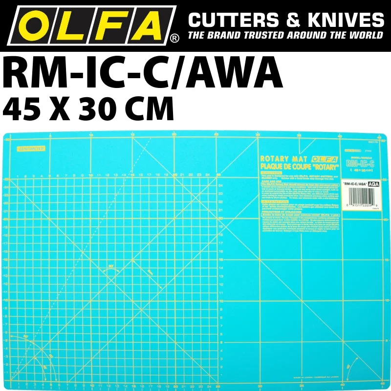 OLFA MAT ROTARY 450 X 300MM METRIC & INCH DOUBLE SIDED BLUE
