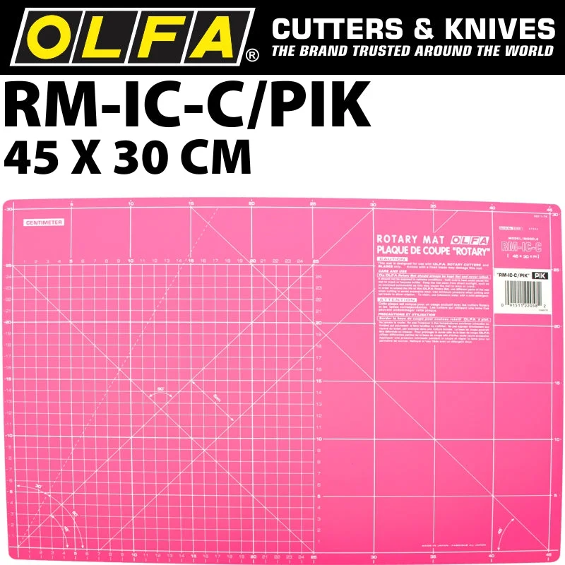 OLFA MAT ROTARY 450 X 300MM METRIC & INCH DOUBLE SIDED PINK