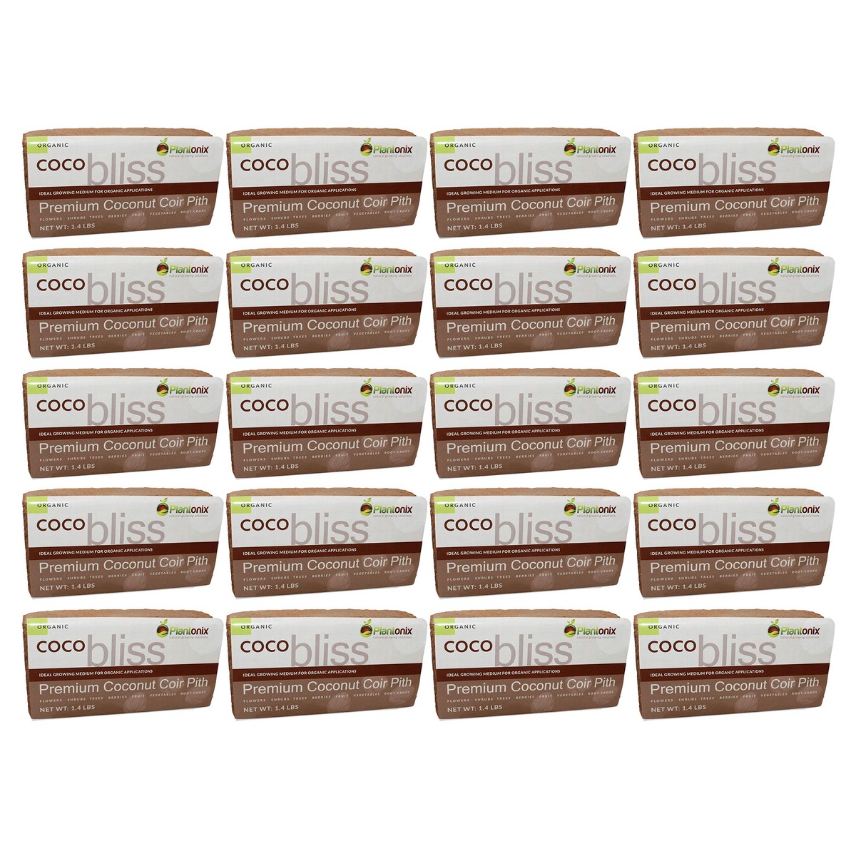 Plantonix Coco Bliss Premium Organic Coconut Coir Pith, 650GM Bricks (20 Pack)