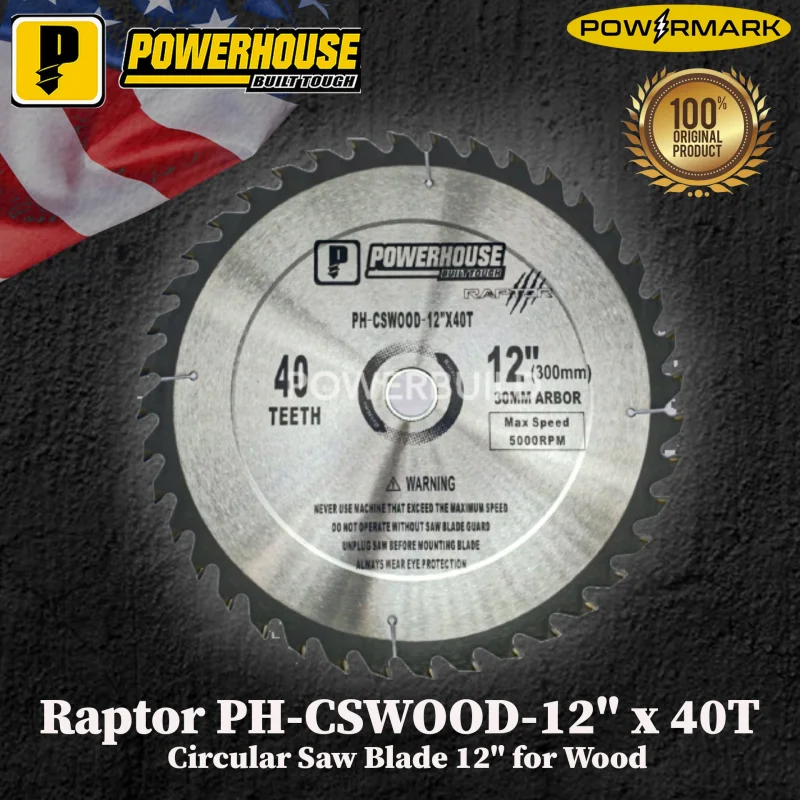 POWERHOUSE Raptor PH-CSWOOD-12″ x 40T Circular Saw Blade 12″ for Wood