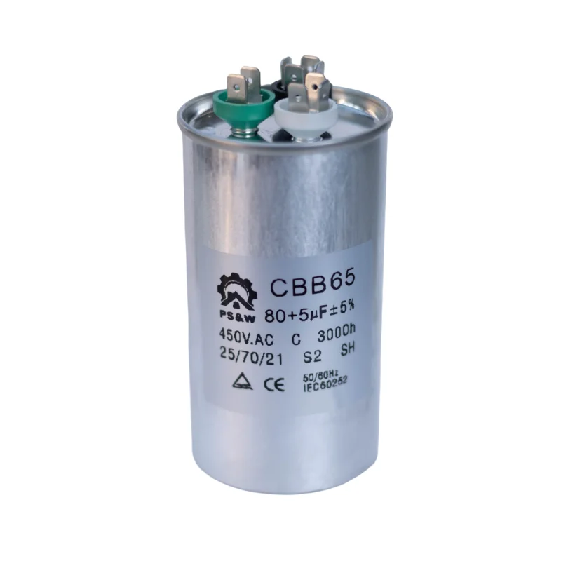 PS&W 80/5 uF 80+5 MFD 370VAC or 440VAC Dual Run Start Round A/C Capacitor CBB65 CBB65B Air Conditioner Capacitors for AC Unit Fan Motor Start or Heat Pump or Condenser Straight Cool