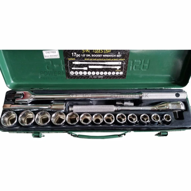 S-KS Socket Wrench Set 1/2″ Drive 10-24mm 6 Pts. (17Pcs.)