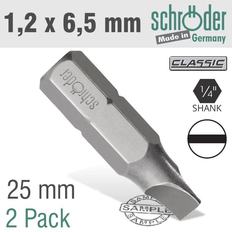 SLOTTED BIT 1.2X6.5MM 25MM 2CD