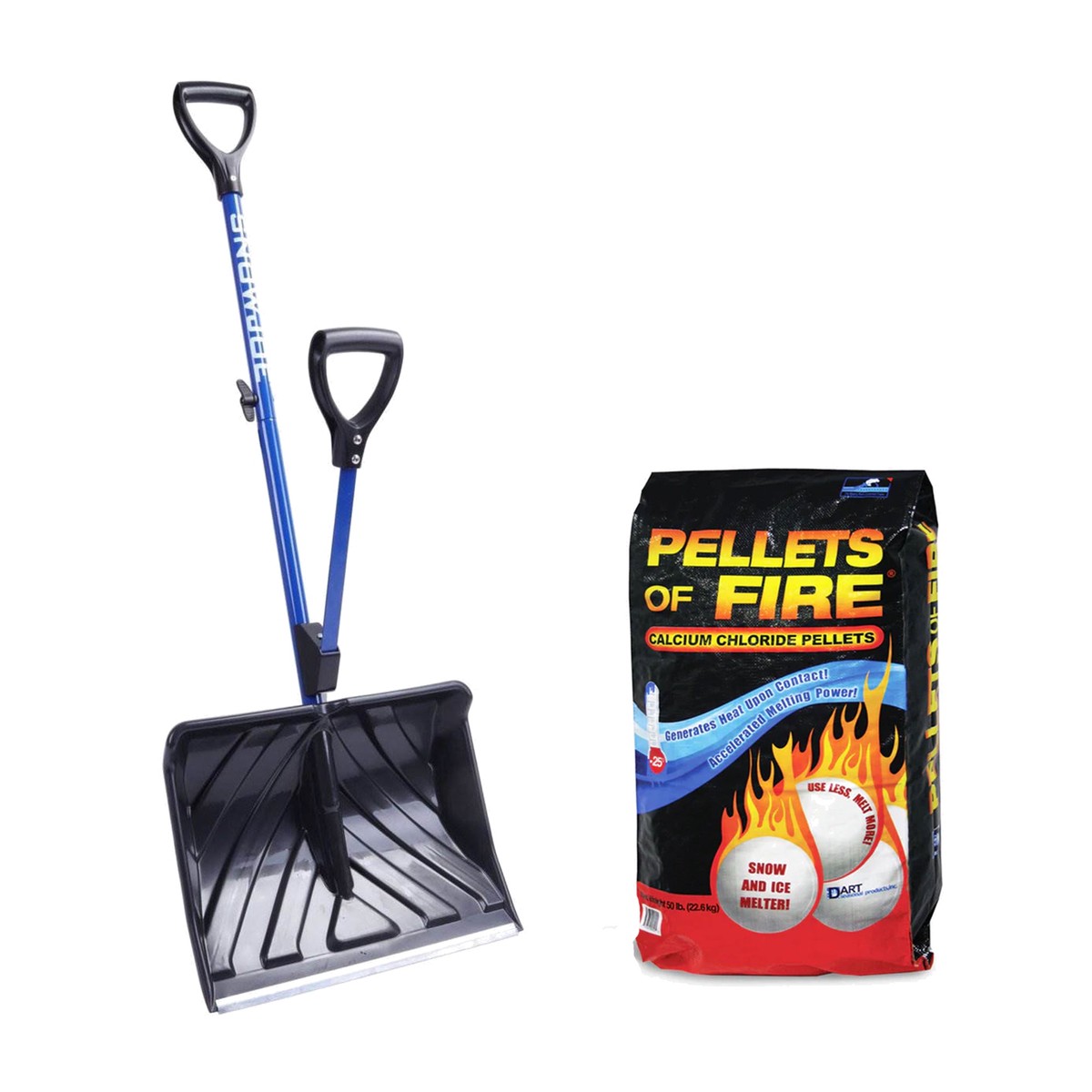 Snow Joe Shovelution Shovel Bundled with Pellets of Fire Ice Melter, 20 Pounds
