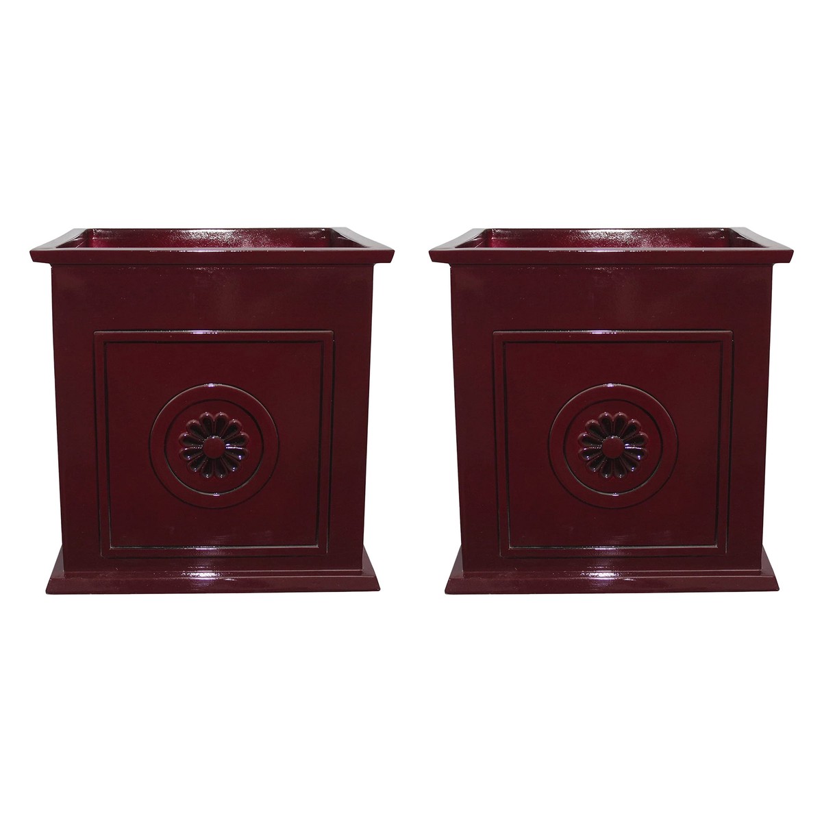 Southern Patio Colony 16" Square Resin Outdoor Planter Urn, Oxblood Red (2 Pack)