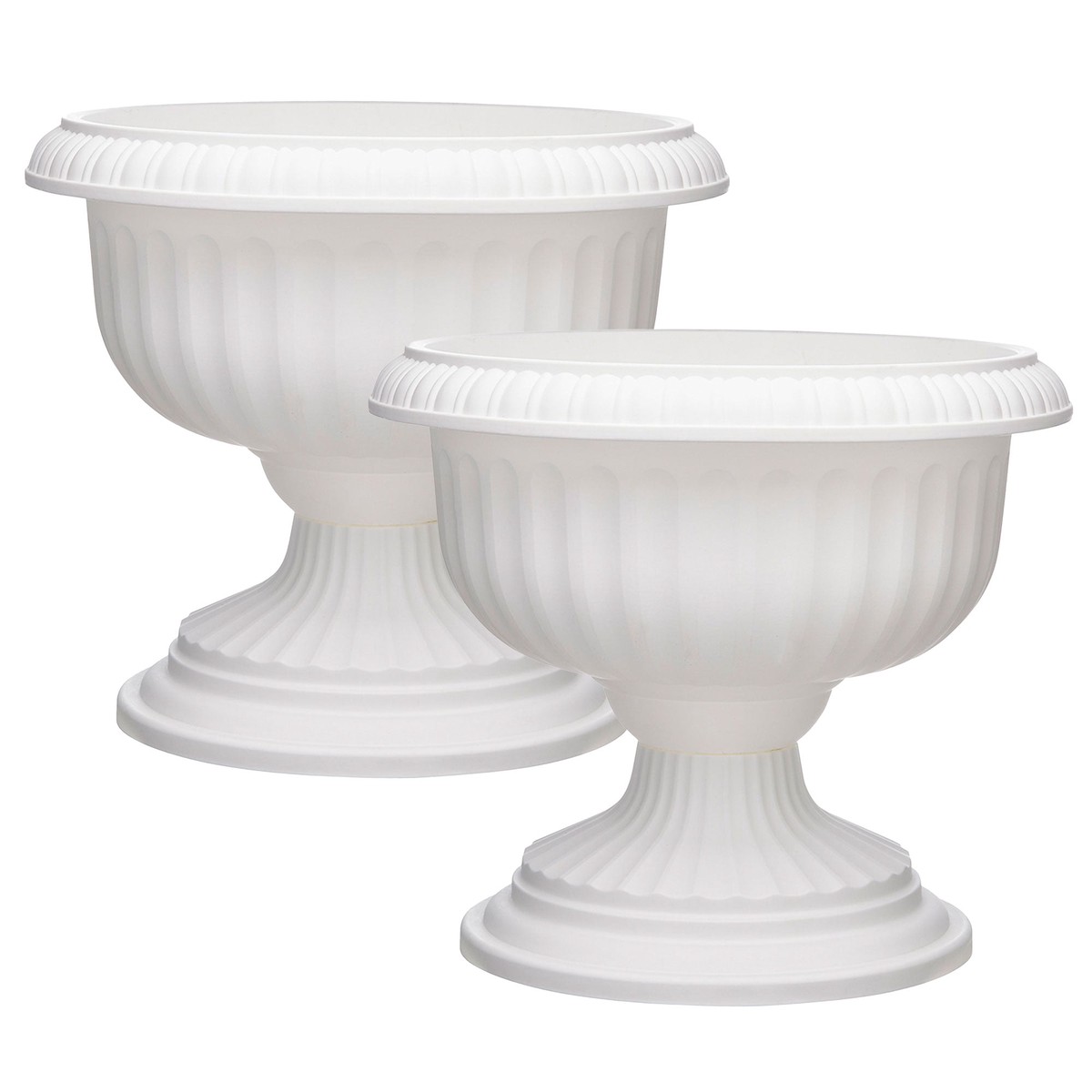 Southern Patio Dynamic Outdoor 18" Resin Grecian Urn Planter Pot, White (2 Pack)