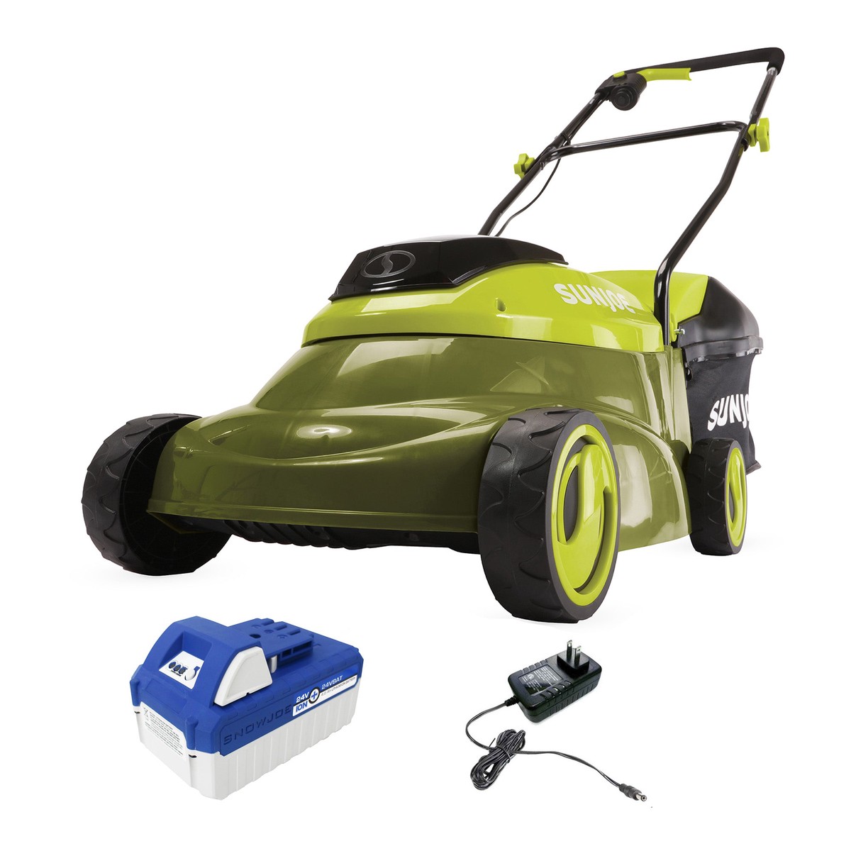 Sun Joe Walk-Behind Cordless Push Lawn Mower with Brushless Motor, 24V-MJ14C