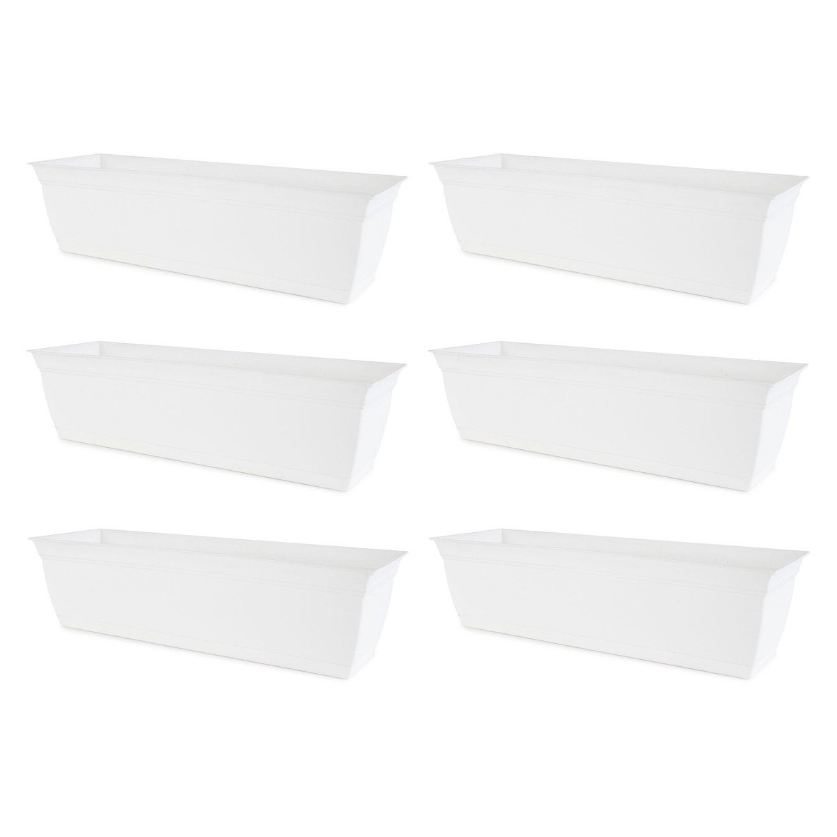 The HC Companies 24 Inch Window Flower Box with Removable Saucer, White (6 Pack)