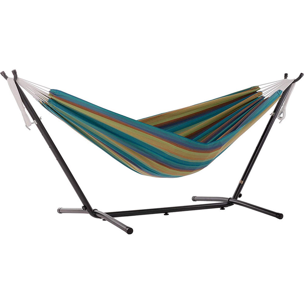 Vivere Brazilian Style Sunbrella Outdoor Double Hammock with Steel Stand, Lagoon