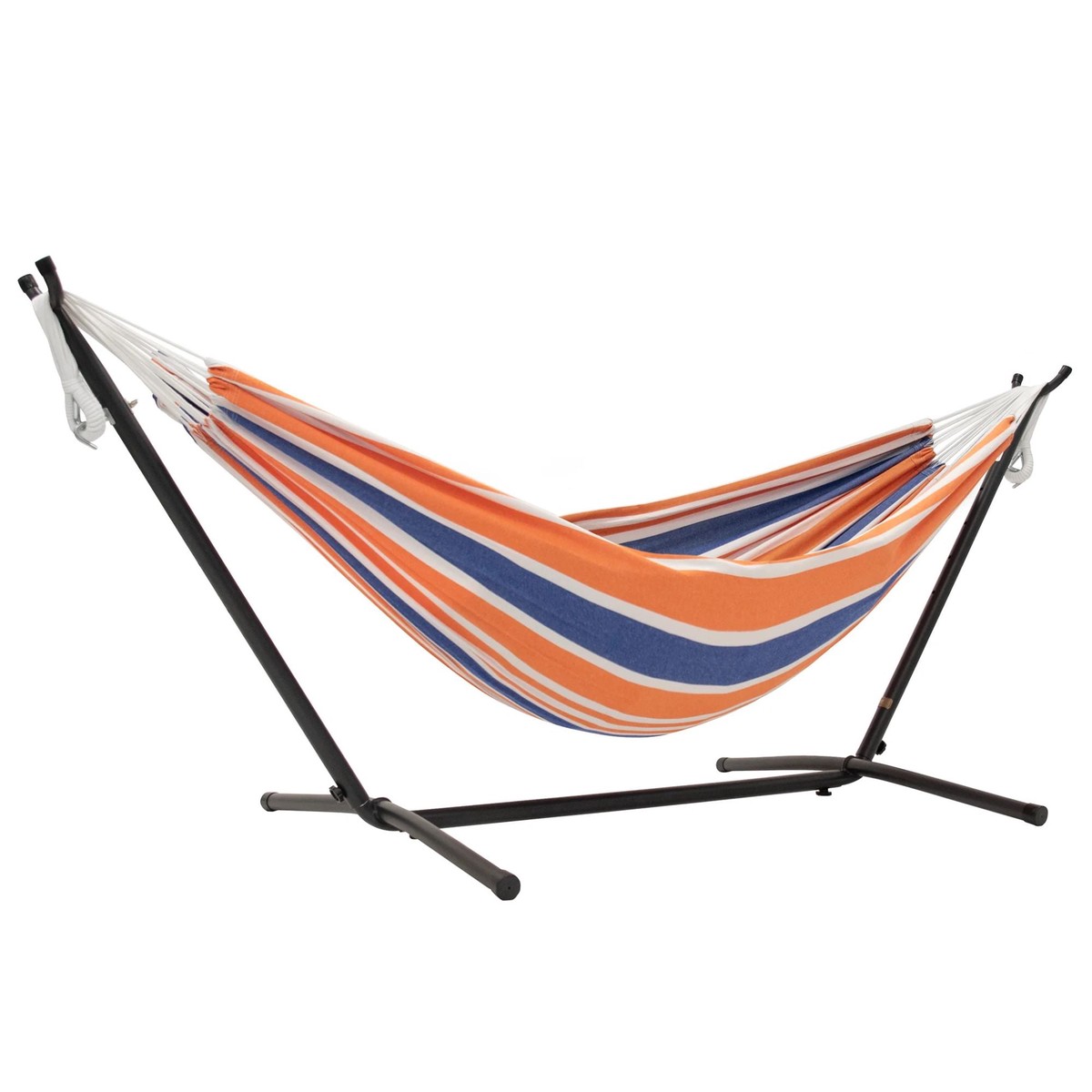 Vivere Double Cotton Hammock, Comfortable Daybed, Steel Stand, 9', Orange Punch