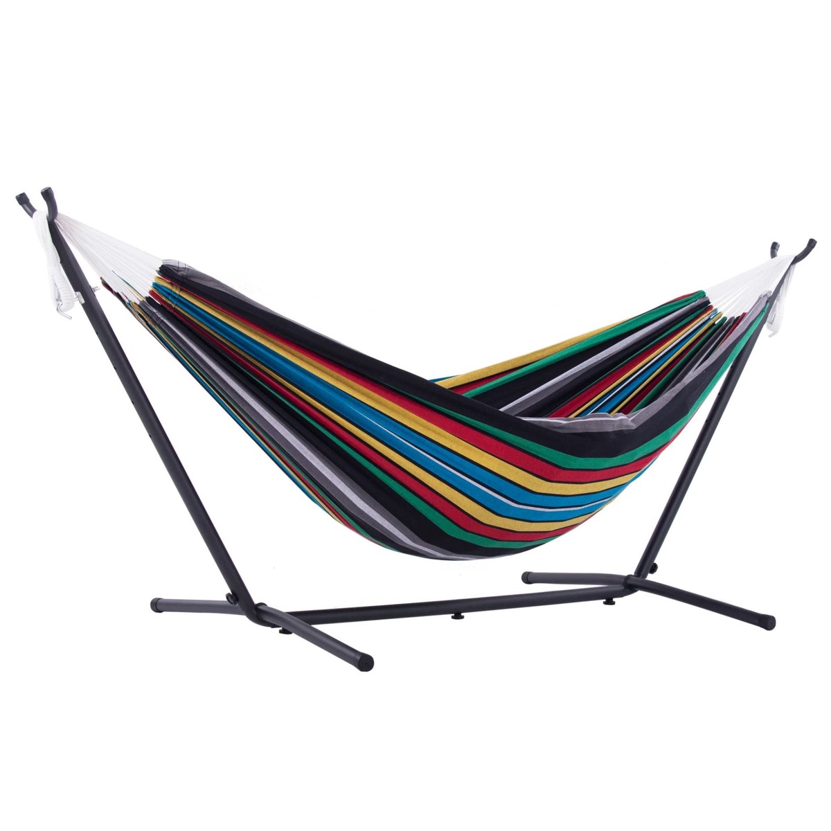 Vivere Double Cotton Hammock, Comfortable Daybed with Steel Stand, 9', Rio Night