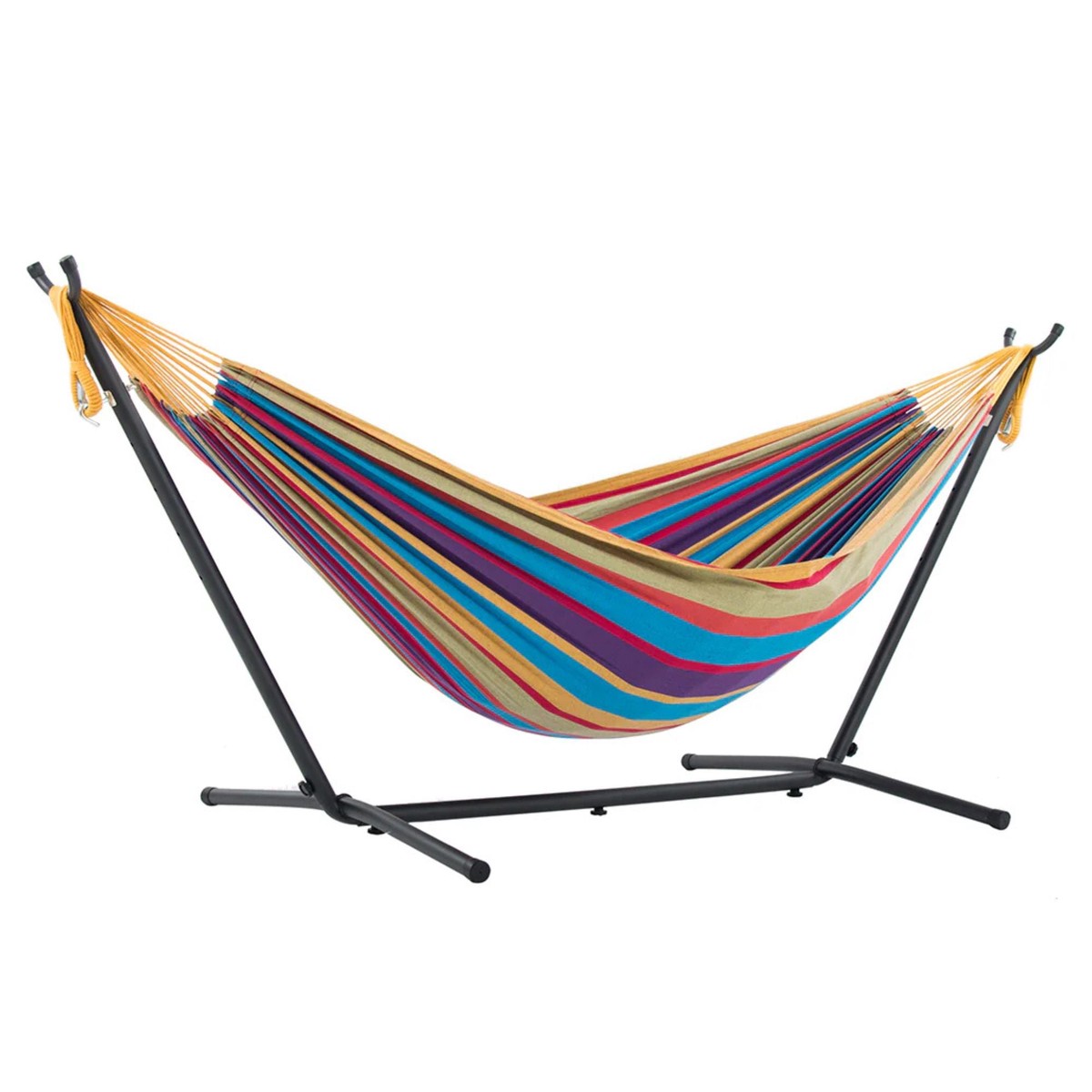 Vivere Double Cotton Hammock, Comfortable Daybed with Steel Stand, 9', Tropical