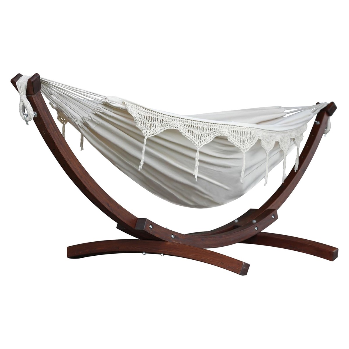Vivere Double Cotton Hammock, Comfortable Daybed with Wood Frame, 8', Natural