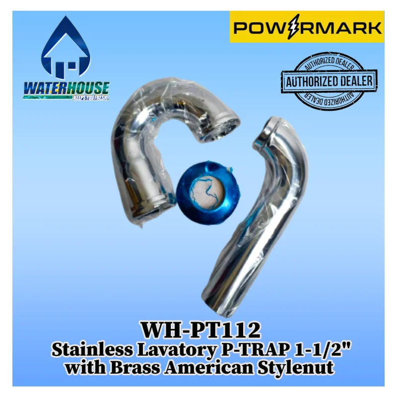 WATERHOUSE WH-PT112 Stainless Lavatory P-TRAP 1-1/2″ with Brass American Stylenut