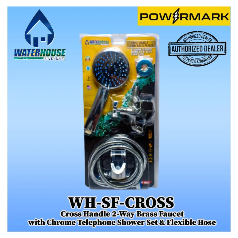 WATERHOUSE WH-SF-CROSS Cross Handle 2-Way Brass Faucet with Chrome Telephone Shower Set & Flexible Hose