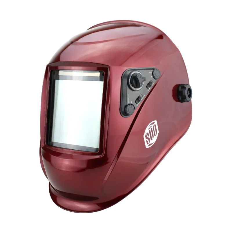 Welding Helmet– Model: Vector – Auto Darkening – Largest Viewing Area: 4″ x 4″ – Photovoltaic Powered – Ergonomic Headgear Red
